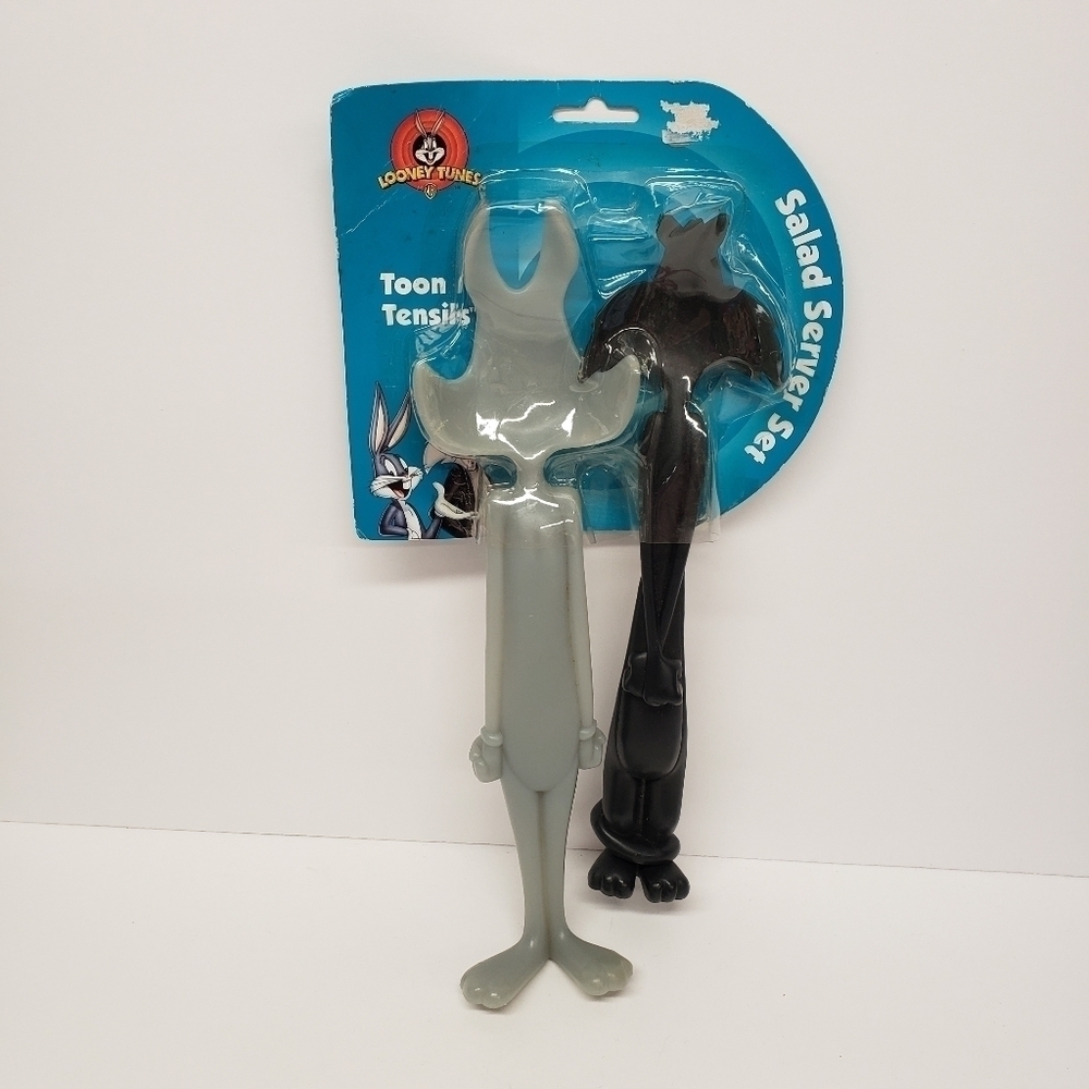 Bugs Bunny Sylvester Cat Salad Server Set Looney Tunes Toon Tensils 1999 Vintage